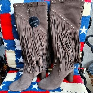 NWT INC brand "mushroom" color size 7 fringe leather boots
